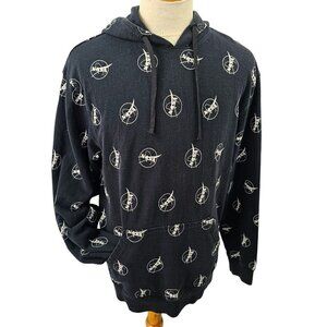 NASA Hoodie Sweatshirt Black White Nasa Logo Neon Riot Cotton Unisex Size L